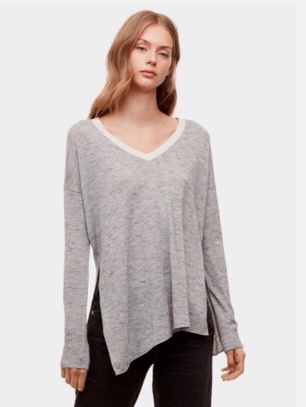 Aritzia Wilfred Sherbrooke V-Neck Sweater Heather Grey Marl — Size XXS